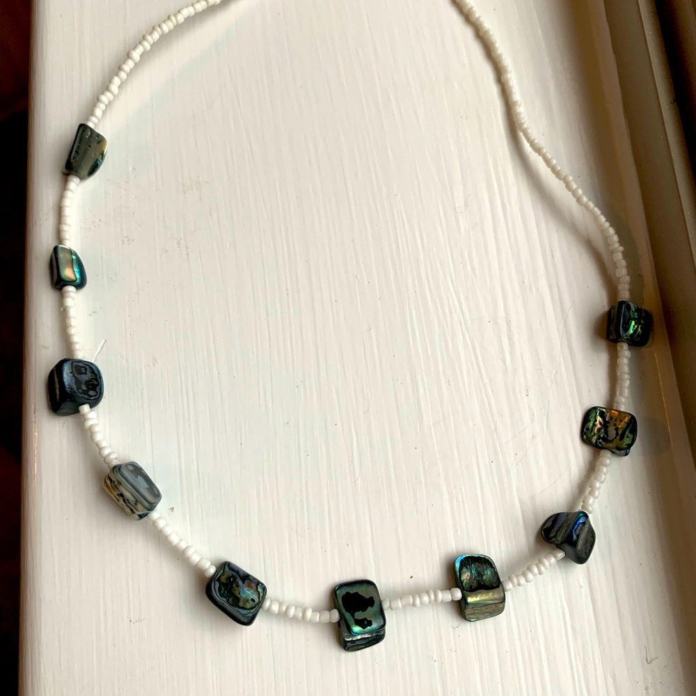 Beach necklace Authentic Metallic blue/green shell